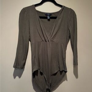 Forever 21 Green Fitted Bodysuit with Wrap Design